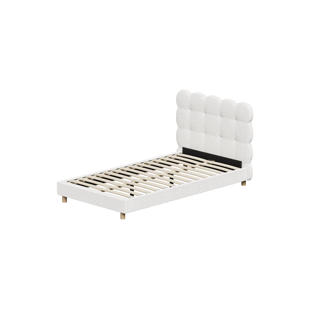 Oikiture Bed Frame King Single Tufted Bedhead Boucle Fabric White-Bed Frame-PEROZ Accessories