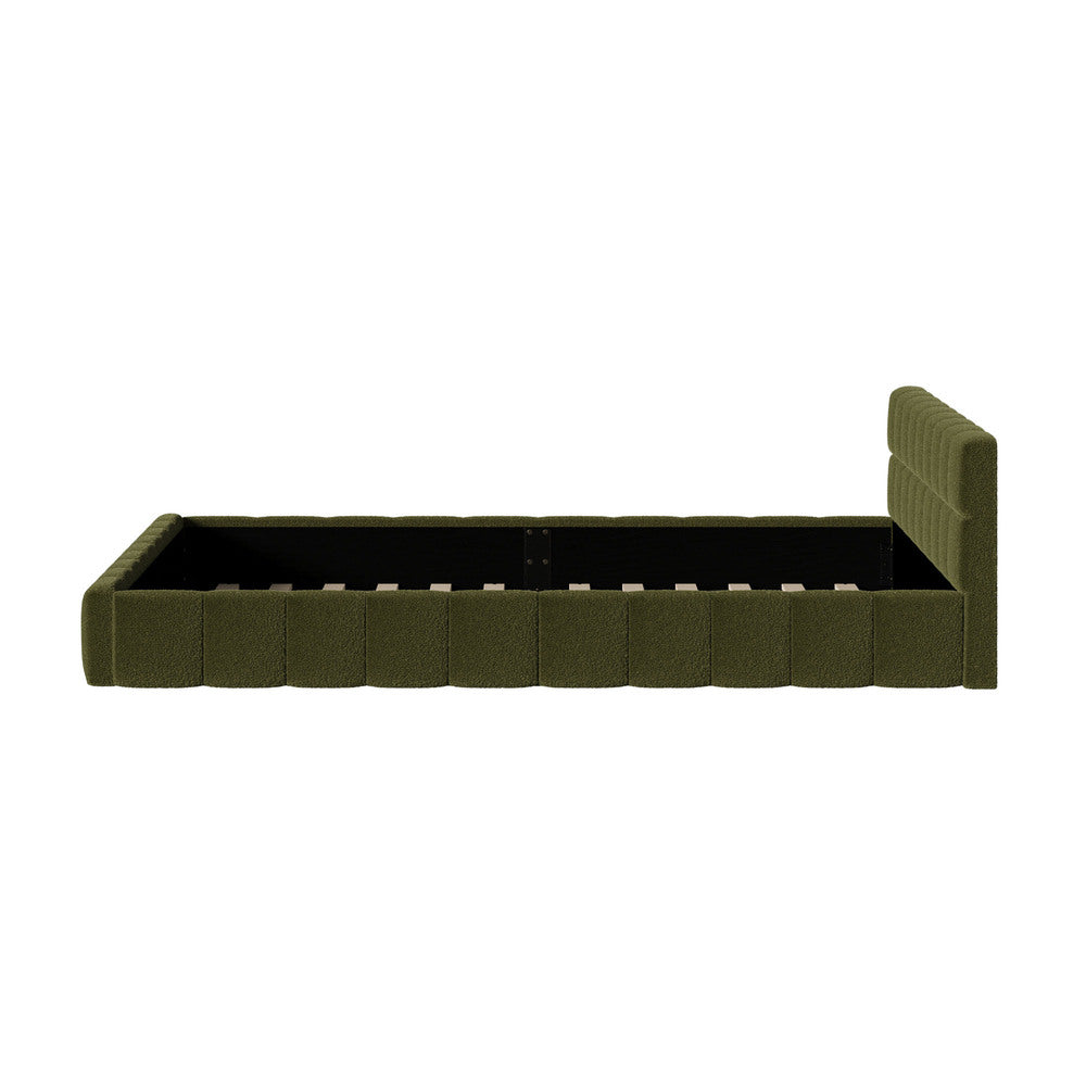 Oikiture Bed Frame King Size Tufted Headboard Green Boucle-Bed Frame-PEROZ Accessories
