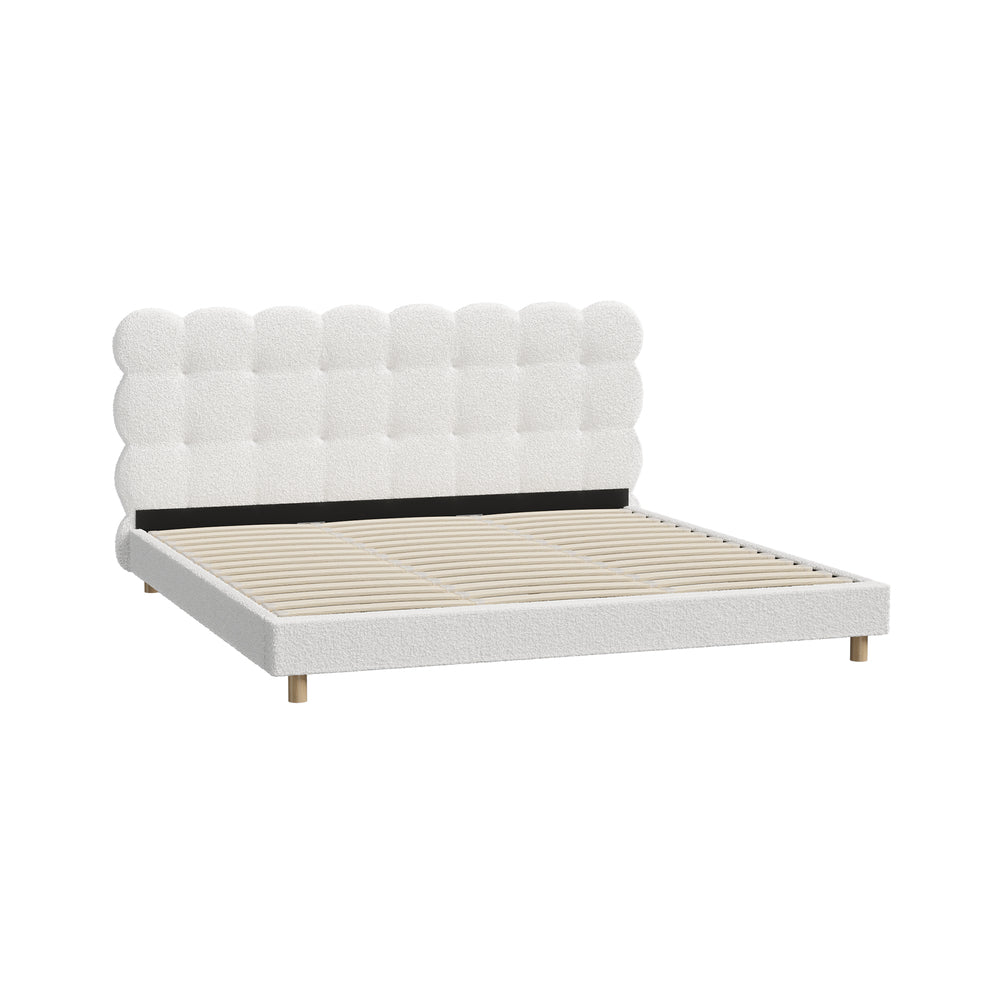 Oikiture Bed Frame King Tufted Bedhead Boucle Fabric White-Bed Frame-PEROZ Accessories