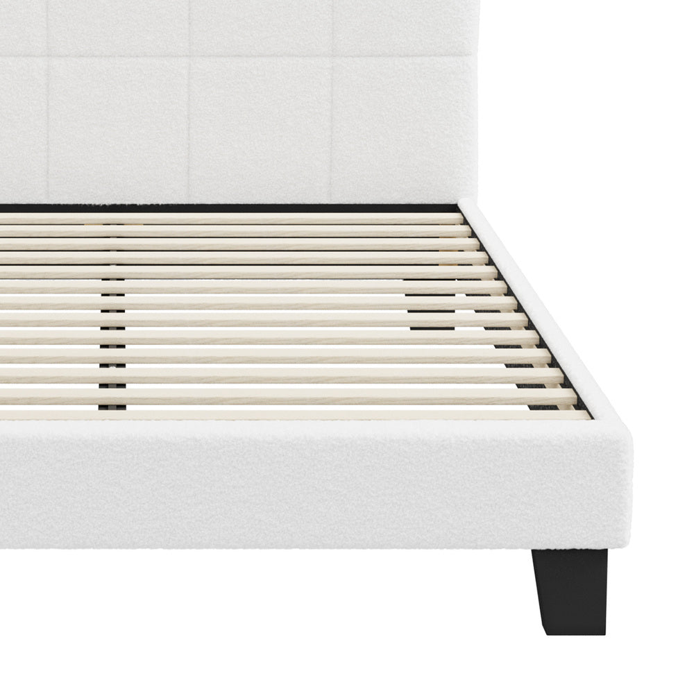 Oikiture Bed Frame Queen Size Base White Boucle TOFU-Bed Frame-PEROZ Accessories