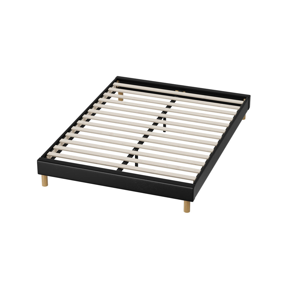 Oikiture Bed Frame Queen Size Bed Base Black Leather-Bed Frame-PEROZ Accessories