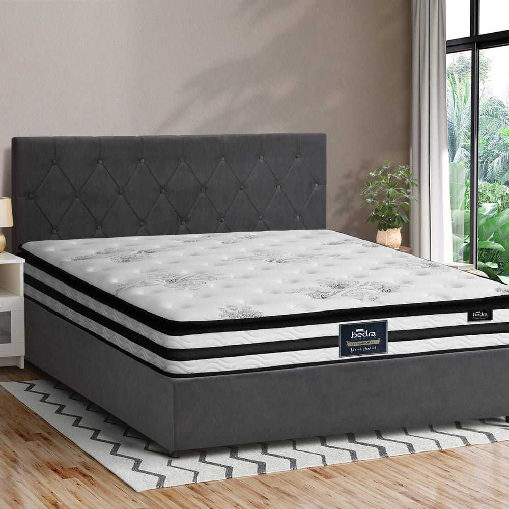 Oikiture Bed Frame Queen Size Gas Lift Base with Mattress Velvet Grey-Bed Frame-PEROZ Accessories