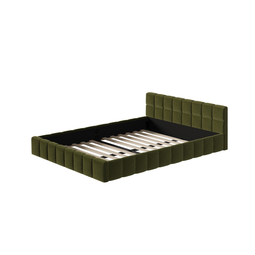 Oikiture Bed Frame Queen Size Tufted Headboard Green Boucle-Bed Frame-PEROZ Accessories