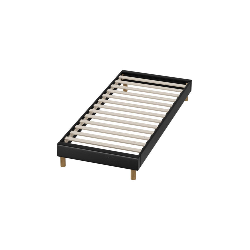 Oikiture Bed Frame Single Size Bed Base Black Leather-Bed Frame-PEROZ Accessories