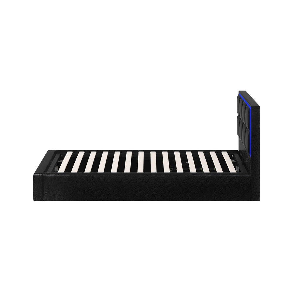 Oikiture Bed Frame Single Size RGB LED Gas Lift Storage Base Leather-Bed Frame-PEROZ Accessories