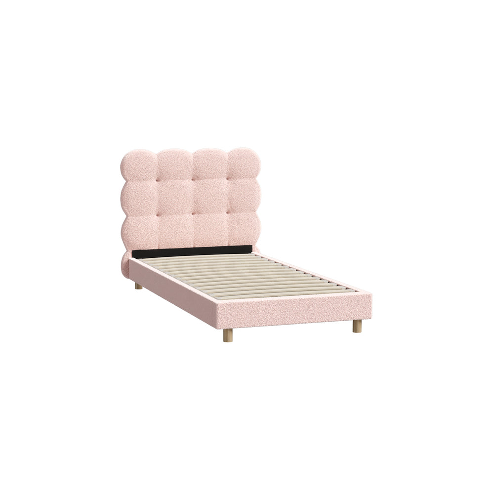 Oikiture Bed Frame Single Size Tufted Bedhead Boucle Fabric Pink-Bed Frame-PEROZ Accessories