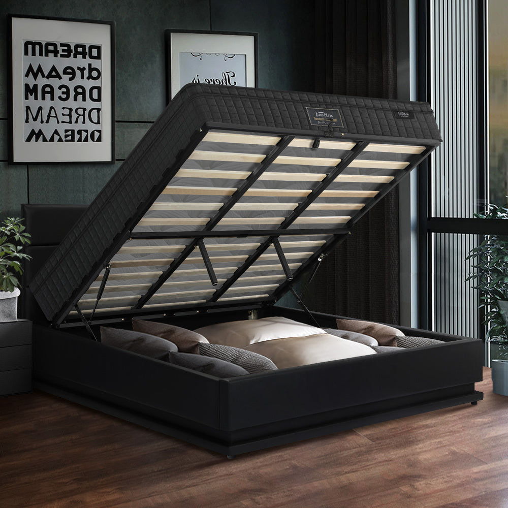 Oikiture Bed Frame with Mattress King Size LED Gas Lift Black LAYZ-Bed Frame-PEROZ Accessories