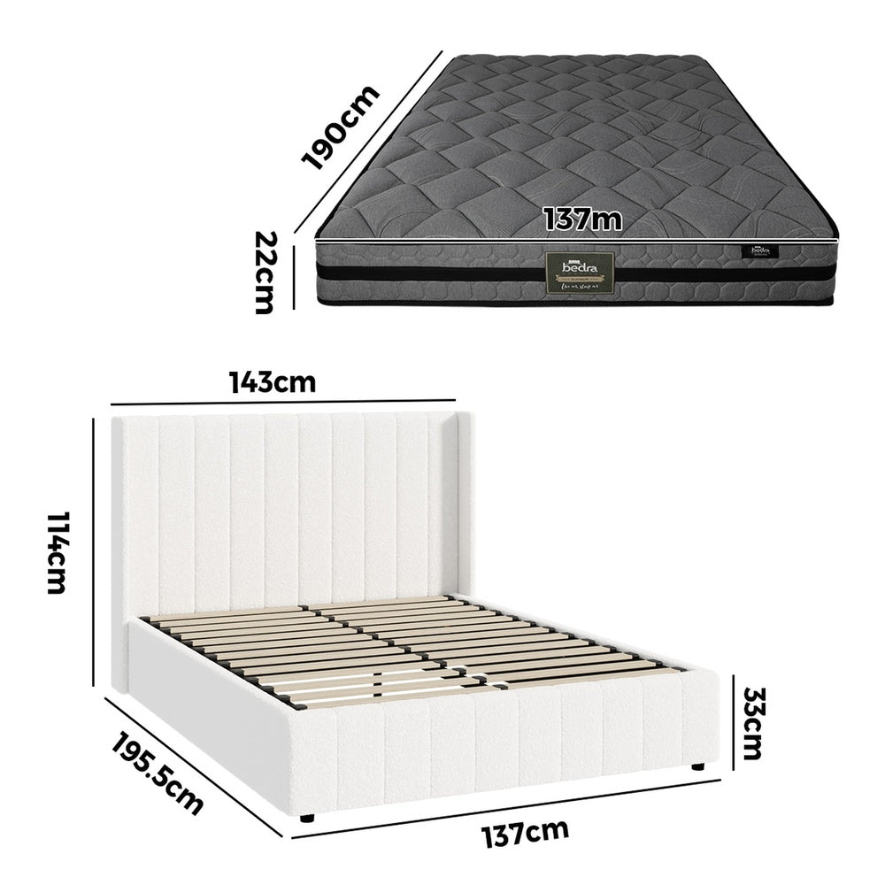 Oikiture Bed Frame with Mattress Set Double Size Gas Lift Boucle BILY-Bed Frame-PEROZ Accessories