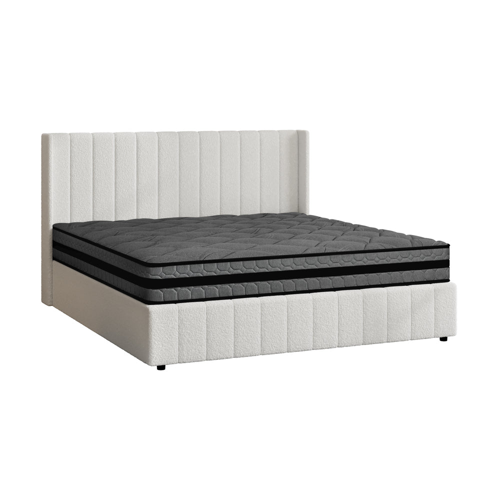 Oikiture Bed Frame with Mattress Set Queen Size Gas Lift Boucle BILY-Bed Frame-PEROZ Accessories