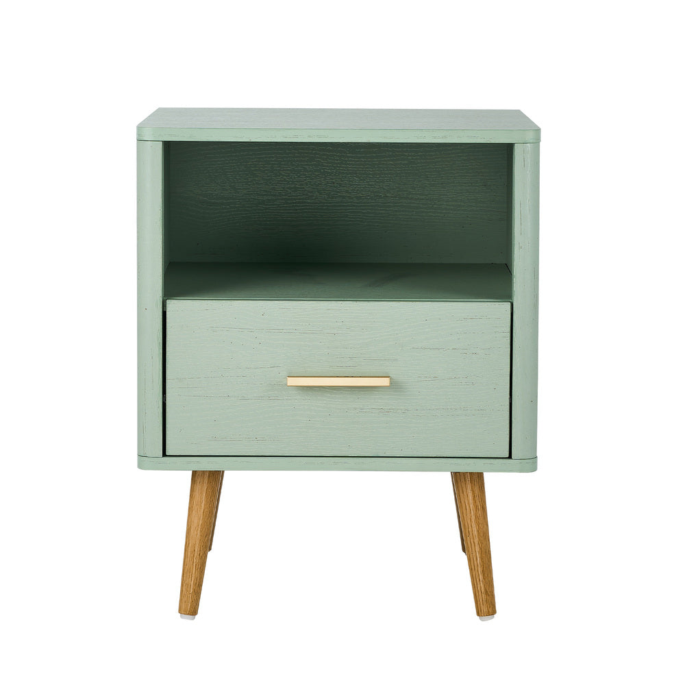 Oikiture Bedside Table 1 Drawer Open Shelf Nightstand Green-Bedside Tables-PEROZ Accessories