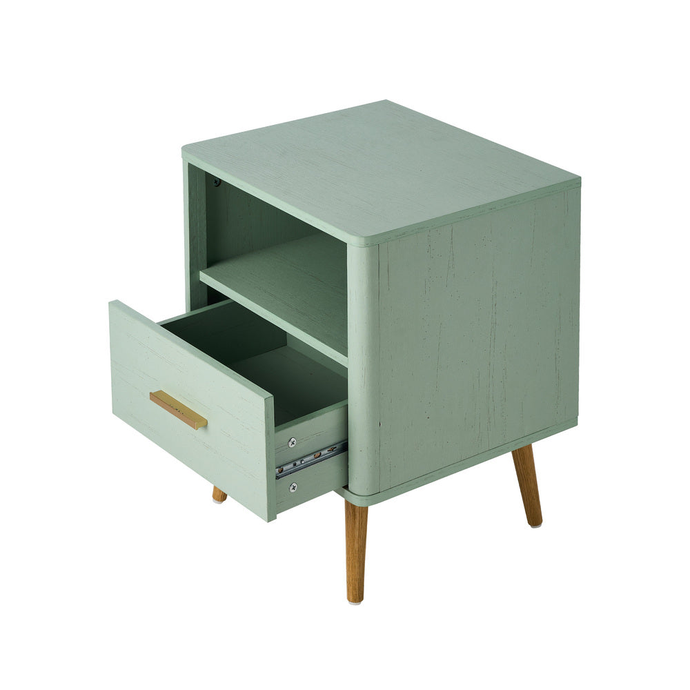 Oikiture Bedside Table 1 Drawer Open Shelf Nightstand Green-Bedside Tables-PEROZ Accessories