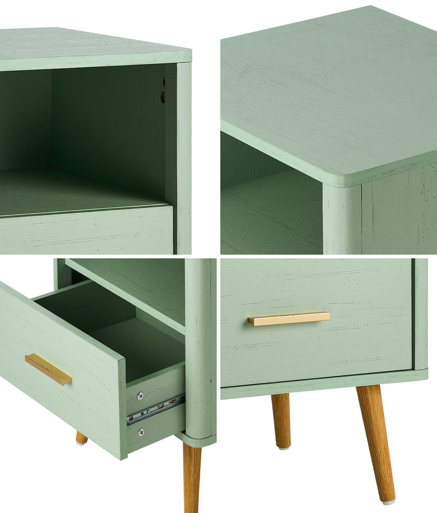 Oikiture Bedside Table 1 Drawer Open Shelf Nightstand Green-Bedside Tables-PEROZ Accessories