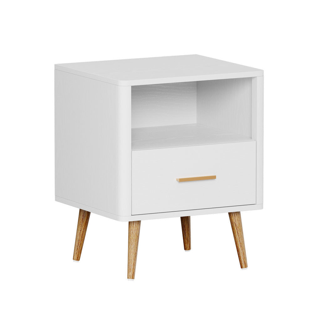 Oikiture Bedside Table 1 Drawer Open Shelf Nightstand White-Bedside Tables-PEROZ Accessories
