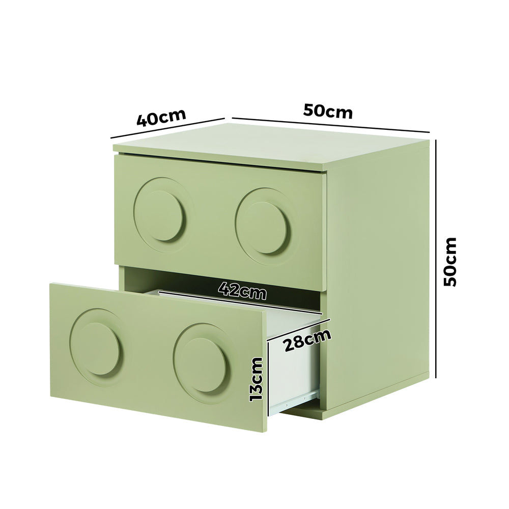 Oikiture Bedside Table 2 Drawers Nightstand Side Storage Cabinet Green-Bedside Table-PEROZ Accessories