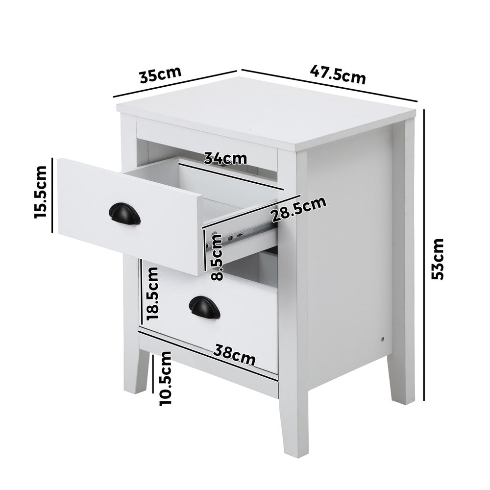 Oikiture Bedside Table 2 Drawers Nightstand Vintage-Bedside Table-PEROZ Accessories