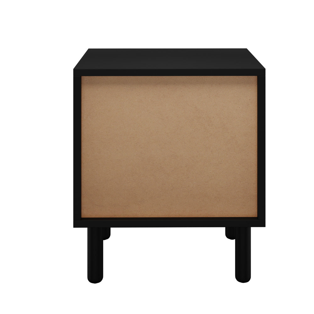 Oikiture Bedside Table 2 Drawers Rattan Black-Bedside Table-PEROZ Accessories