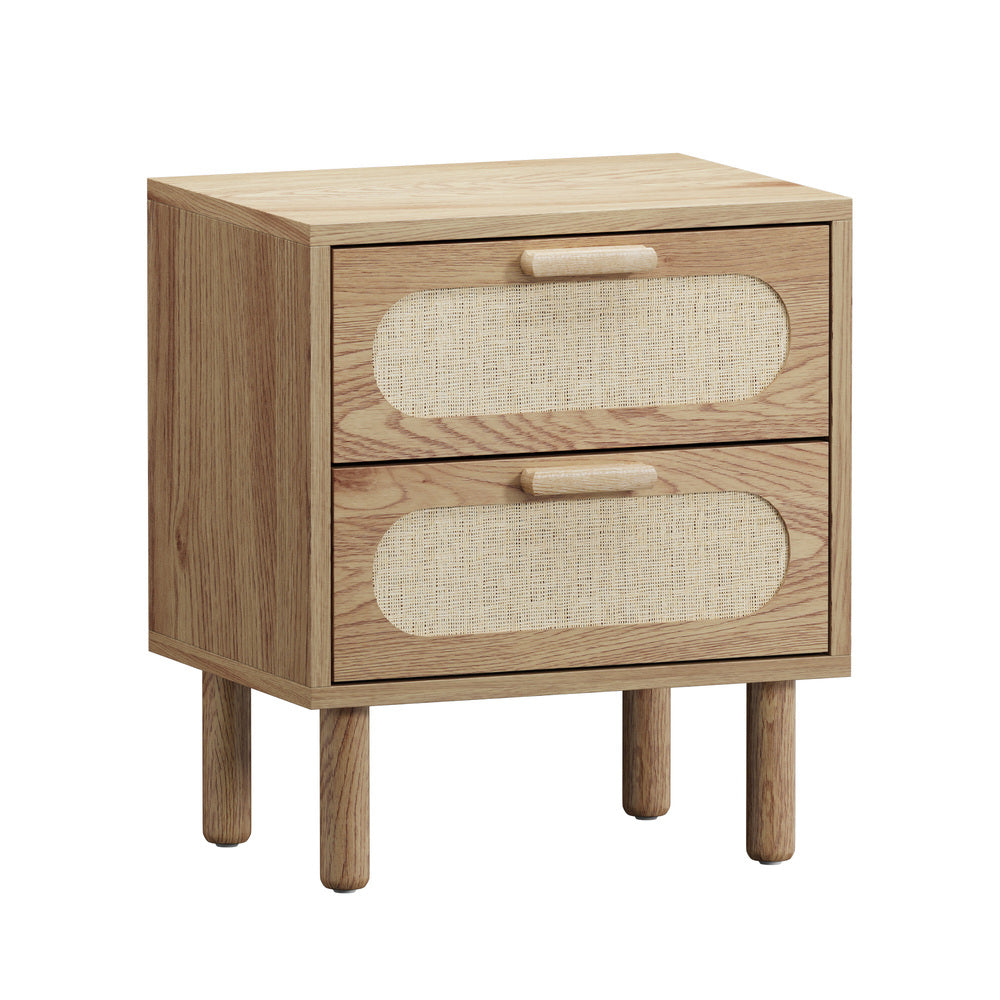 Oikiture Bedside Table 2 Drawers Rattan Natural-Bedside Table-PEROZ Accessories