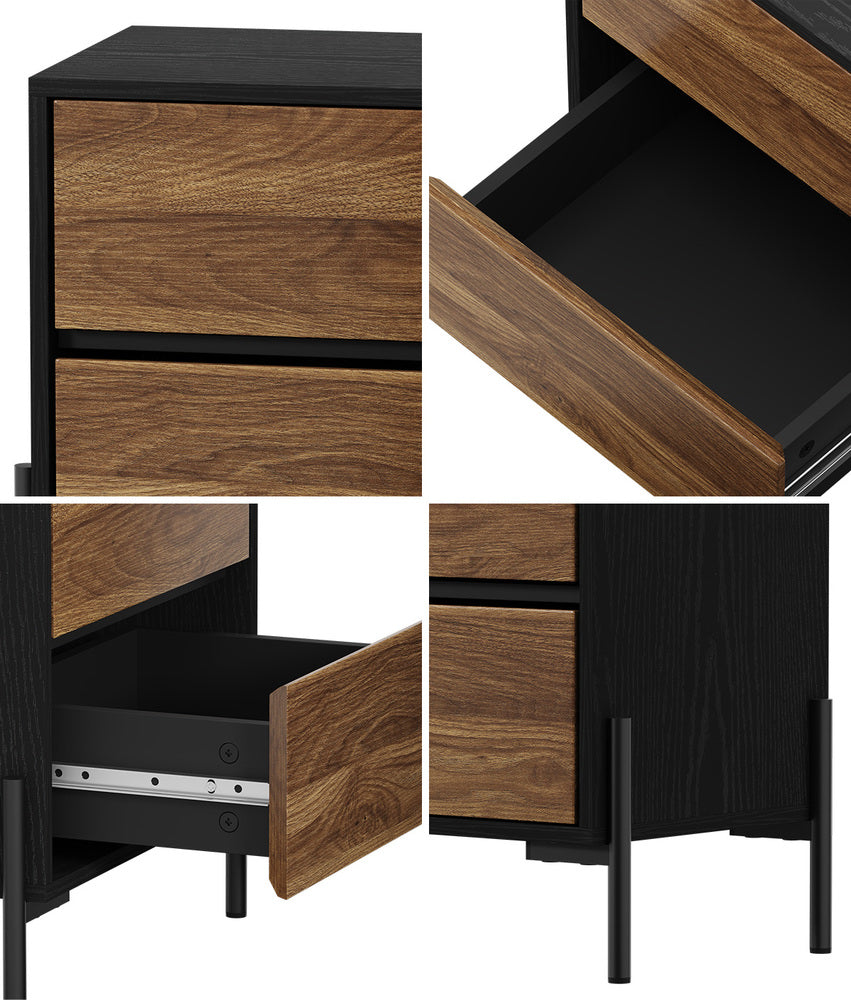 Oikiture Bedside Table 2 Drawers Side End Nightstand Walnut-Bedside Table-PEROZ Accessories