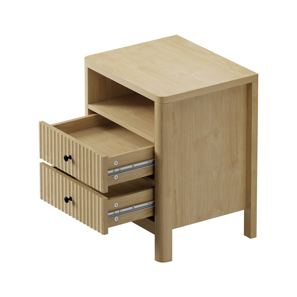 Oikiture Bedside Table 2 Drawers Side End Tables Open Shelf Natural-Bedside Tables-PEROZ Accessories