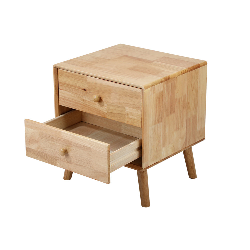 Oikiture Bedside Table 2 Drawers Storage Rubber Wood-Bedside Table-PEROZ Accessories