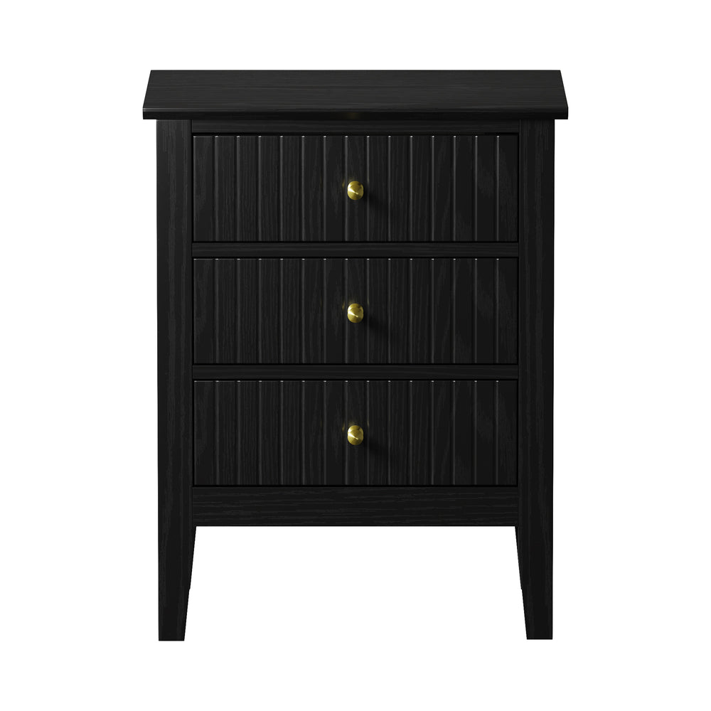 Oikiture Bedside Table 3 Drawers Side End Nightstand Black-Bedside Table-PEROZ Accessories