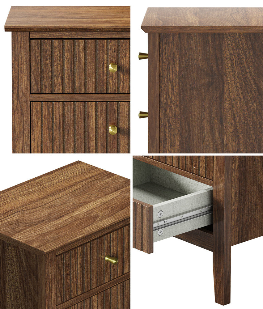 Oikiture Bedside Table 3 Drawers Side End Nightstand Walnut-Bedside Table-PEROZ Accessories