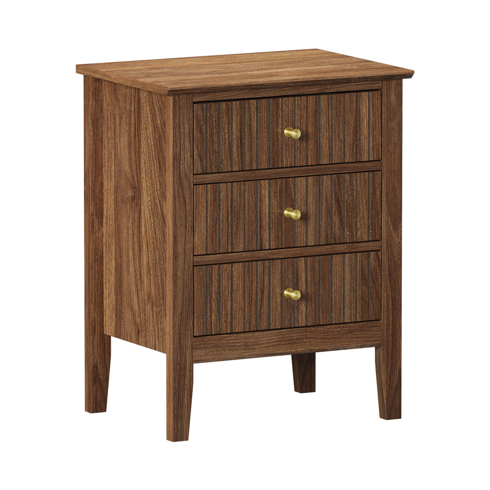 Oikiture Bedside Table 3 Drawers Side End Nightstand Walnut-Bedside Table-PEROZ Accessories