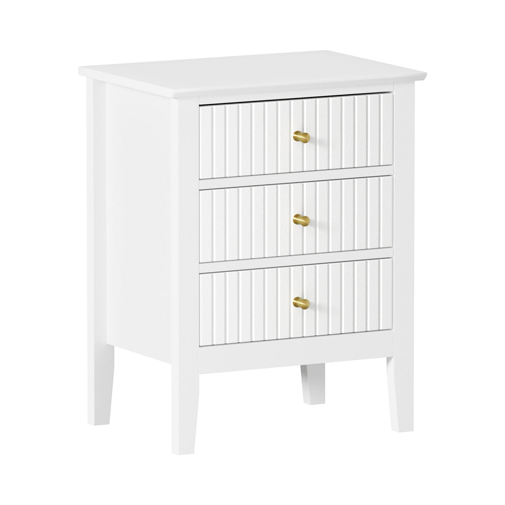 Oikiture Bedside Table 3 Drawers Side End Nightstand White-Bedside Table-PEROZ Accessories