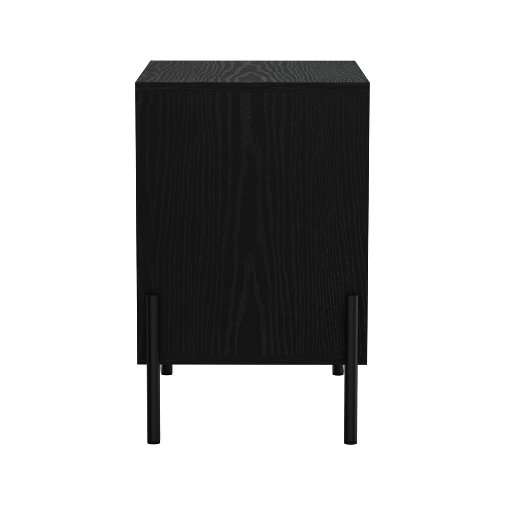 Oikiture Bedside Table Drawer Nightstand Storage Walnut and Black-Bedside Table-PEROZ Accessories