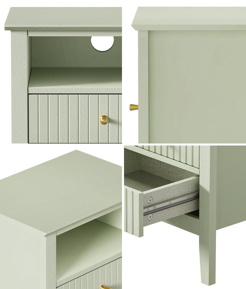Oikiture Bedside Table Nightstand 2 Drawer with Storage Cabinet Green-Bedside Table-PEROZ Accessories