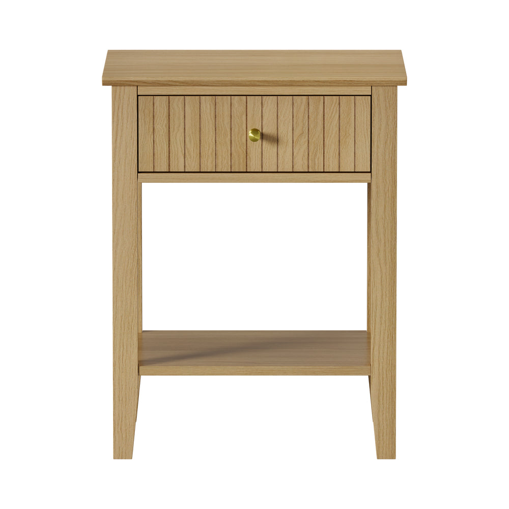 Oikiture Bedside Table with 1 Drawer Open Shelf Nightstand Natural-Bedside Tables-PEROZ Accessories