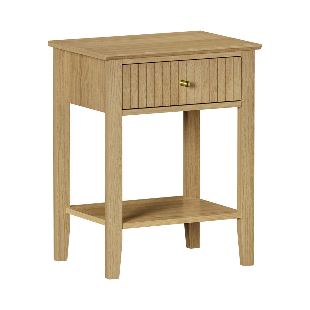 Oikiture Bedside Table with 1 Drawer Open Shelf Nightstand Natural-Bedside Tables-PEROZ Accessories