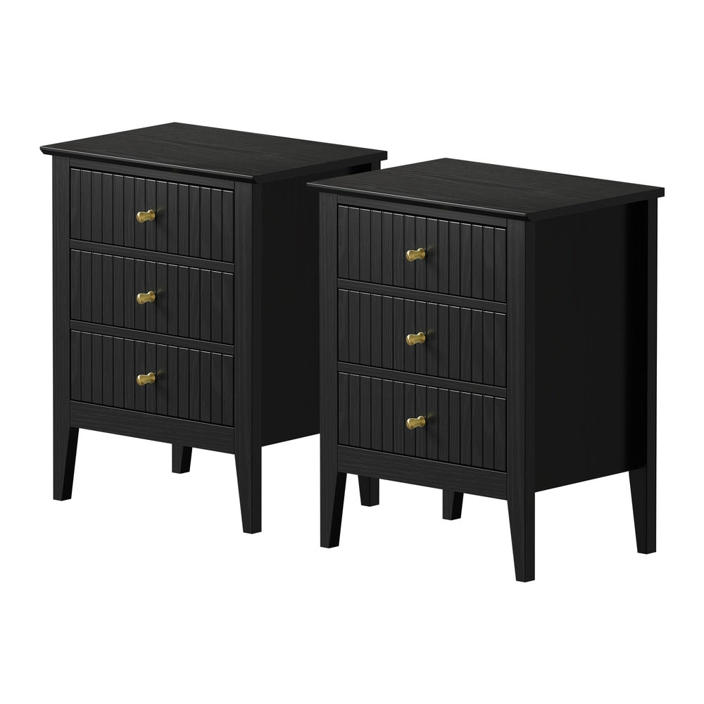 Oikiture Bedside Tables Set of 2 Side End Nightstand Black-Bedside Table-PEROZ Accessories