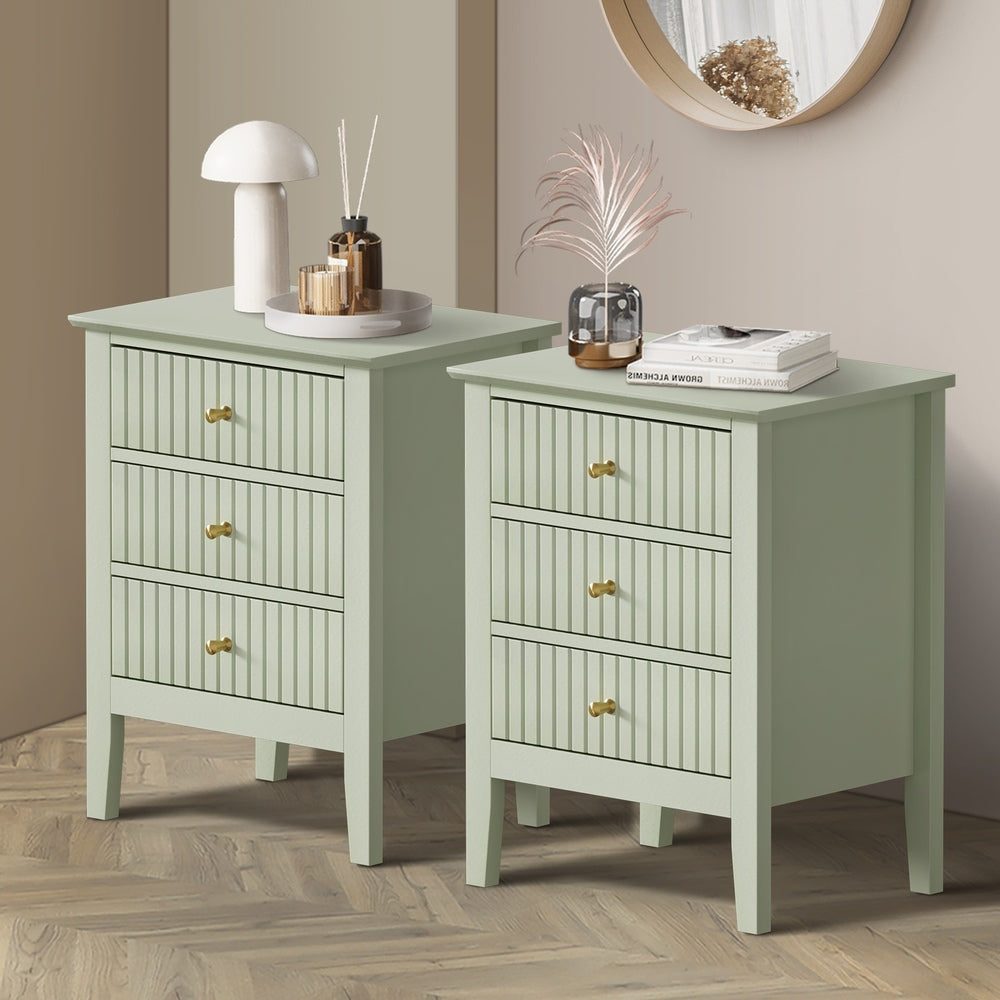 Oikiture Bedside Tables Set of 2 Side End Nightstand Green-Bedside Table-PEROZ Accessories