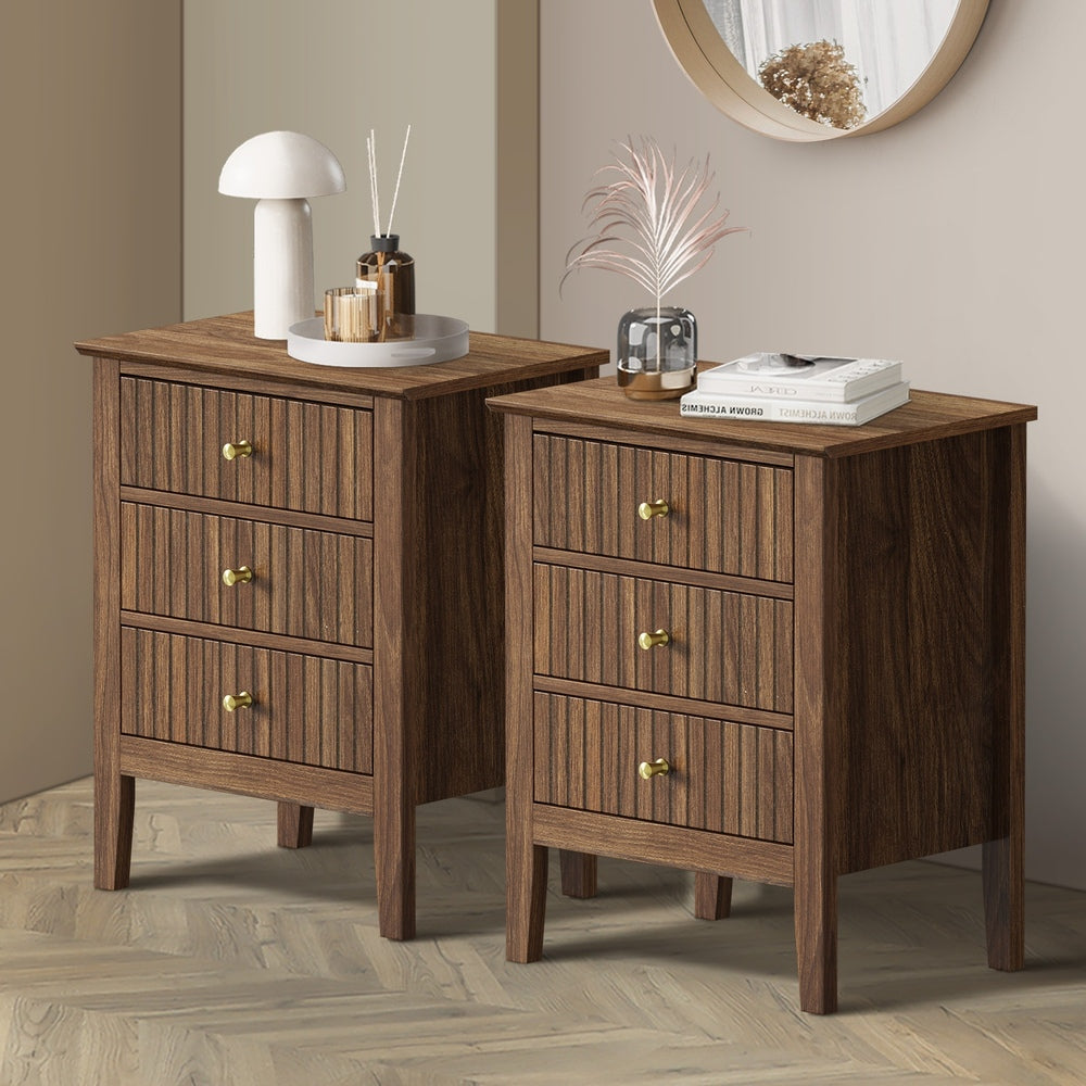 Oikiture Bedside Tables Set of 2 Side End Nightstand Walnut-Bedside Table-PEROZ Accessories