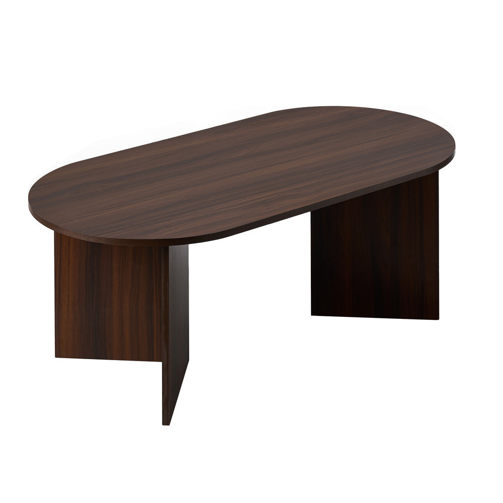 Oikiture Coffee Table Oval Sofa End Table Timber Walnut-Coffee Table-PEROZ Accessories