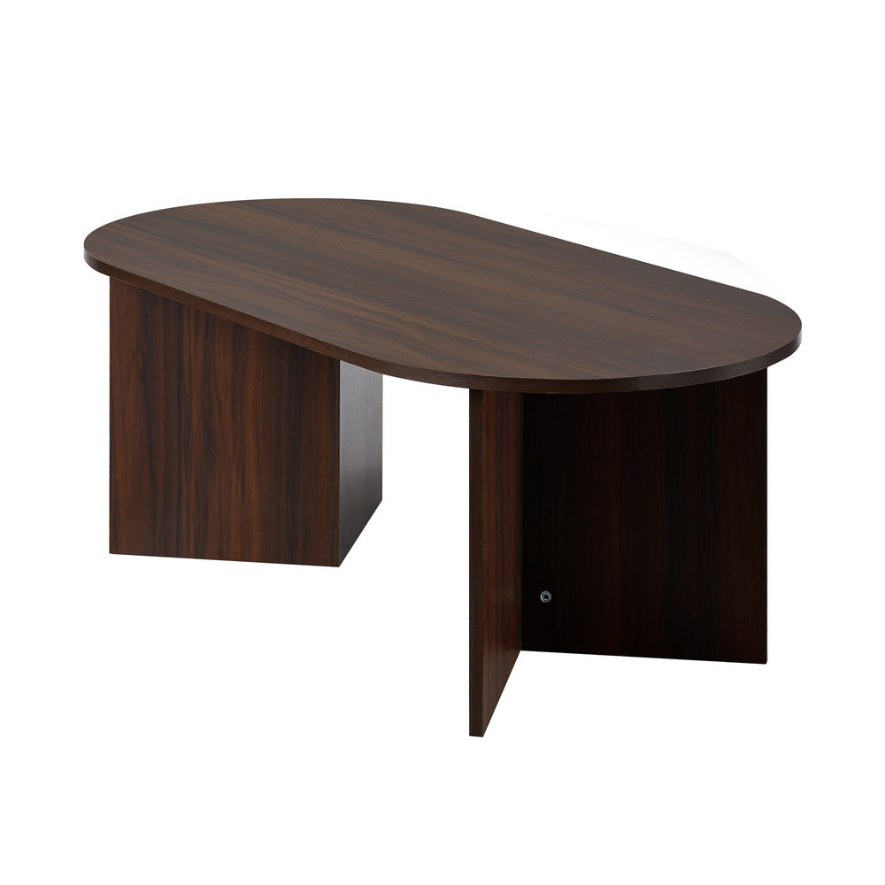 Oikiture Coffee Table Oval Sofa End Table Timber Walnut-Coffee Table-PEROZ Accessories