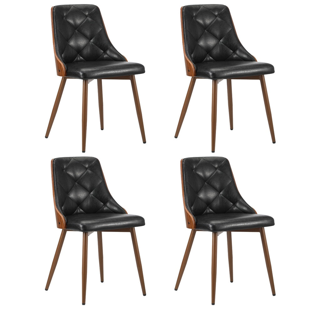 Oikiture Dining Chairs Cafe Seat Retro PU Leather x4 Black-Dining Chair-PEROZ Accessories
