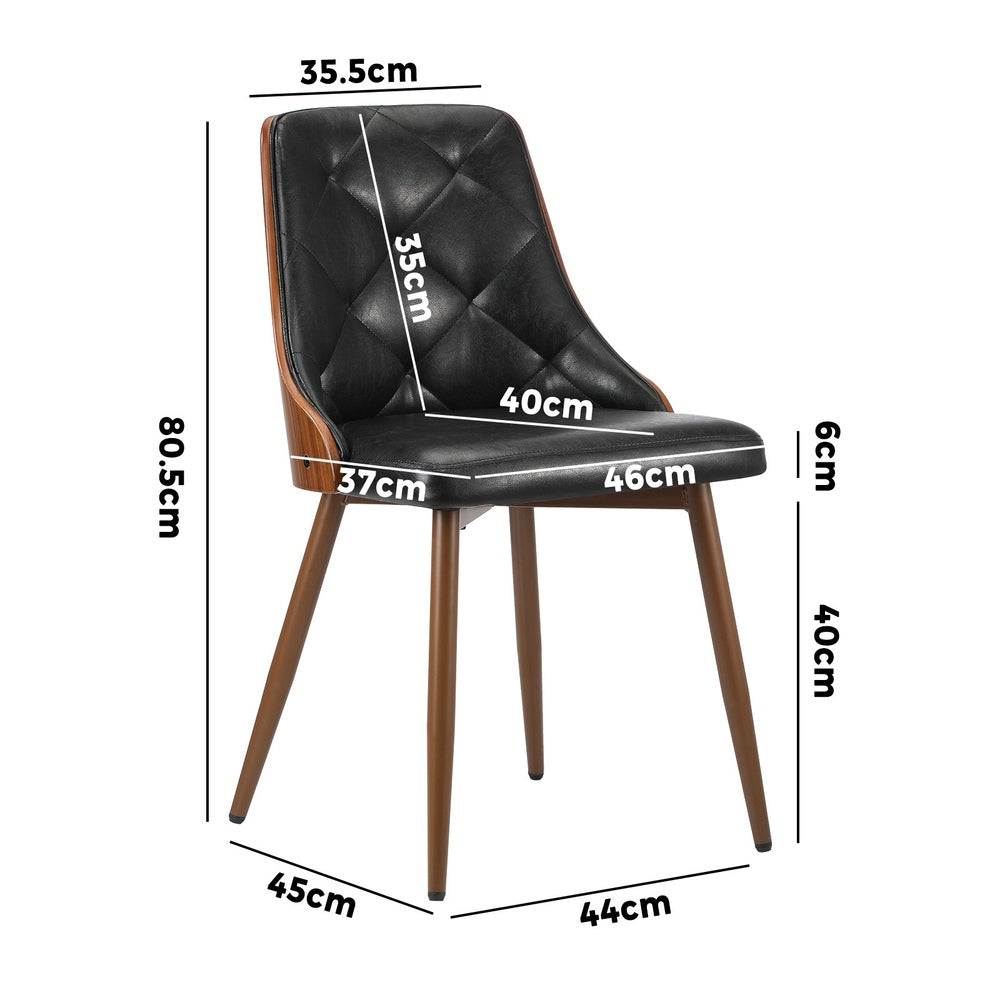 Oikiture Dining Chairs Retro PU Leather x2 Black-Dining Chair-PEROZ Accessories