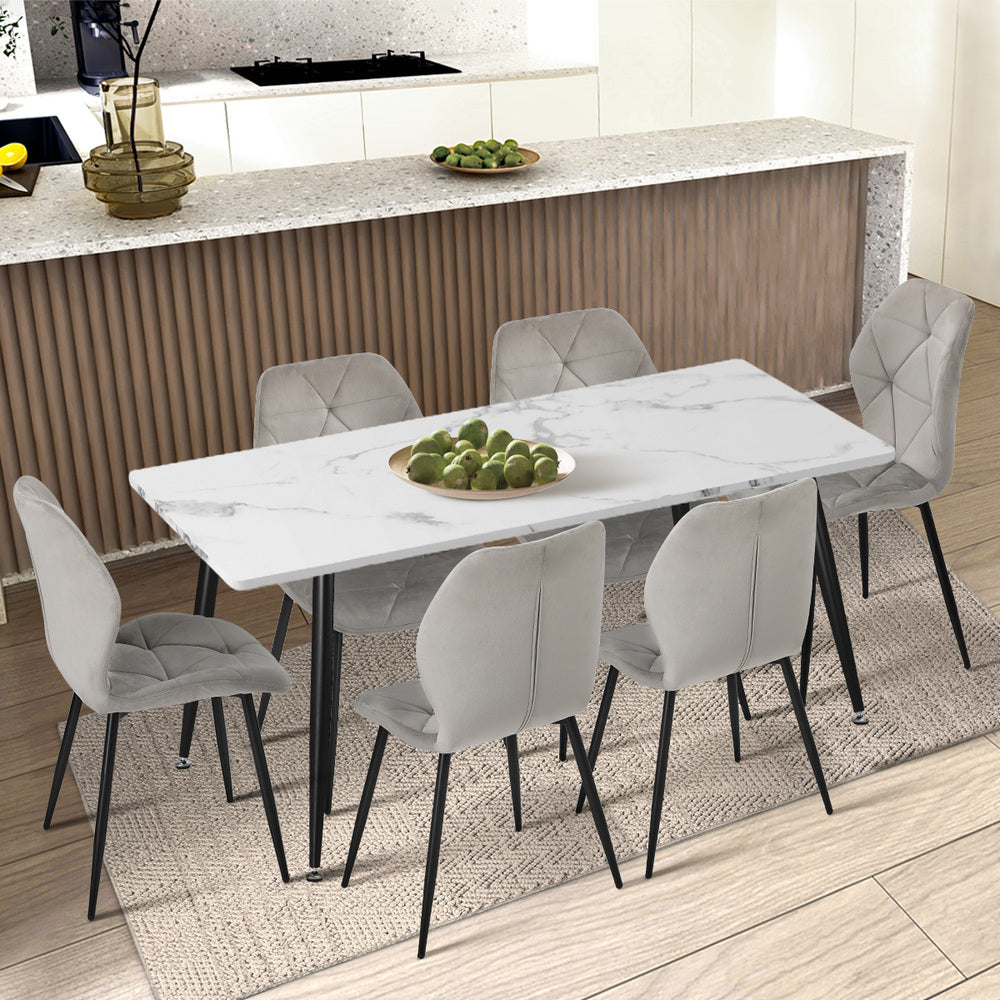 Oikiture Dining Chairs Set of 2 Velvet Grey-Dining Chair-PEROZ Accessories