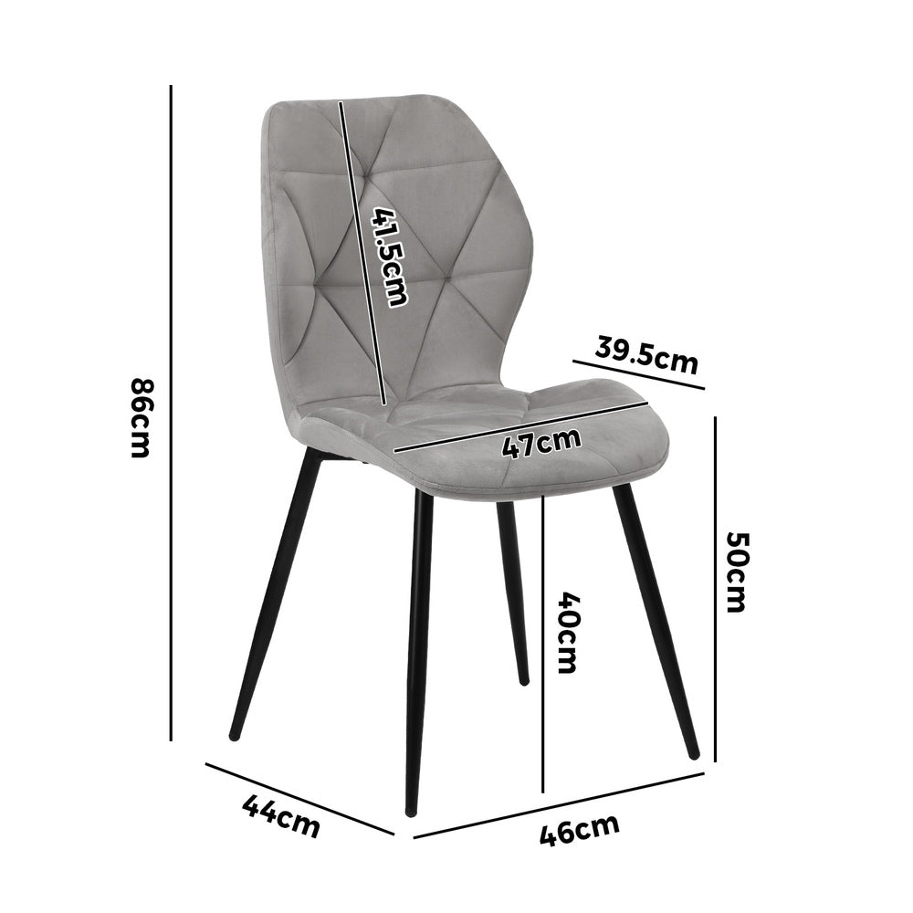 Oikiture Dining Chairs Set of 4 Velvet Grey-Dining Chair-PEROZ Accessories