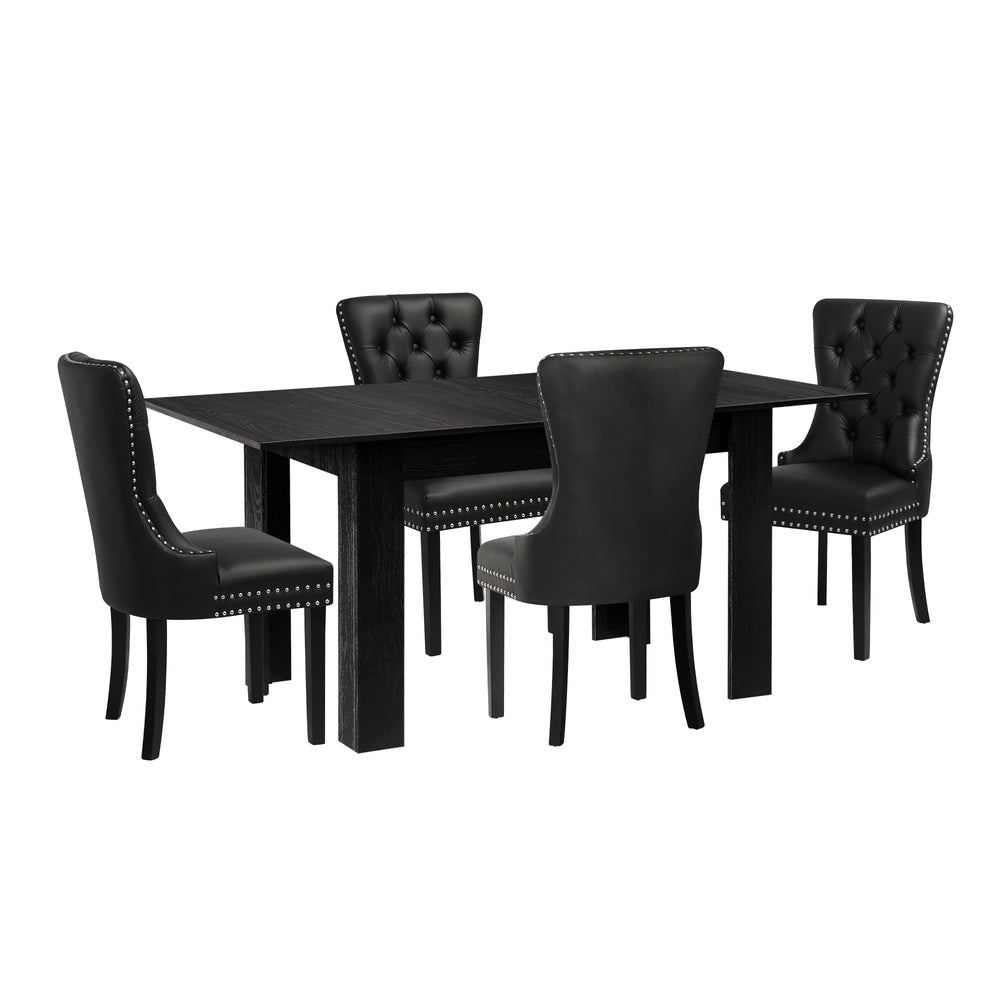 Oikiture Dining Set 160cm Extendable Table with 4PCS Chairs PU Leather-Dining Set-PEROZ Accessories