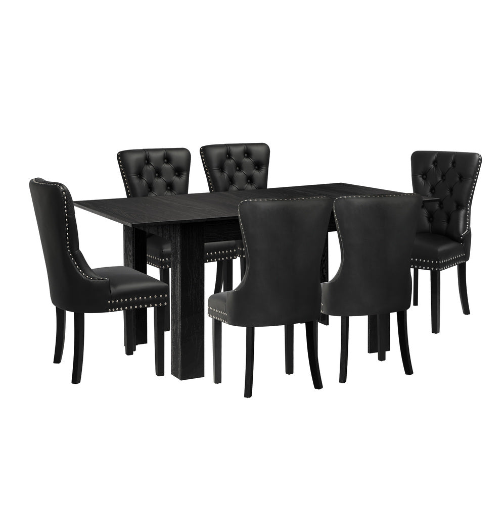 Oikiture Dining Set 160cm Extendable Table with 6PCS Chairs PU Leather-Dining Set-PEROZ Accessories