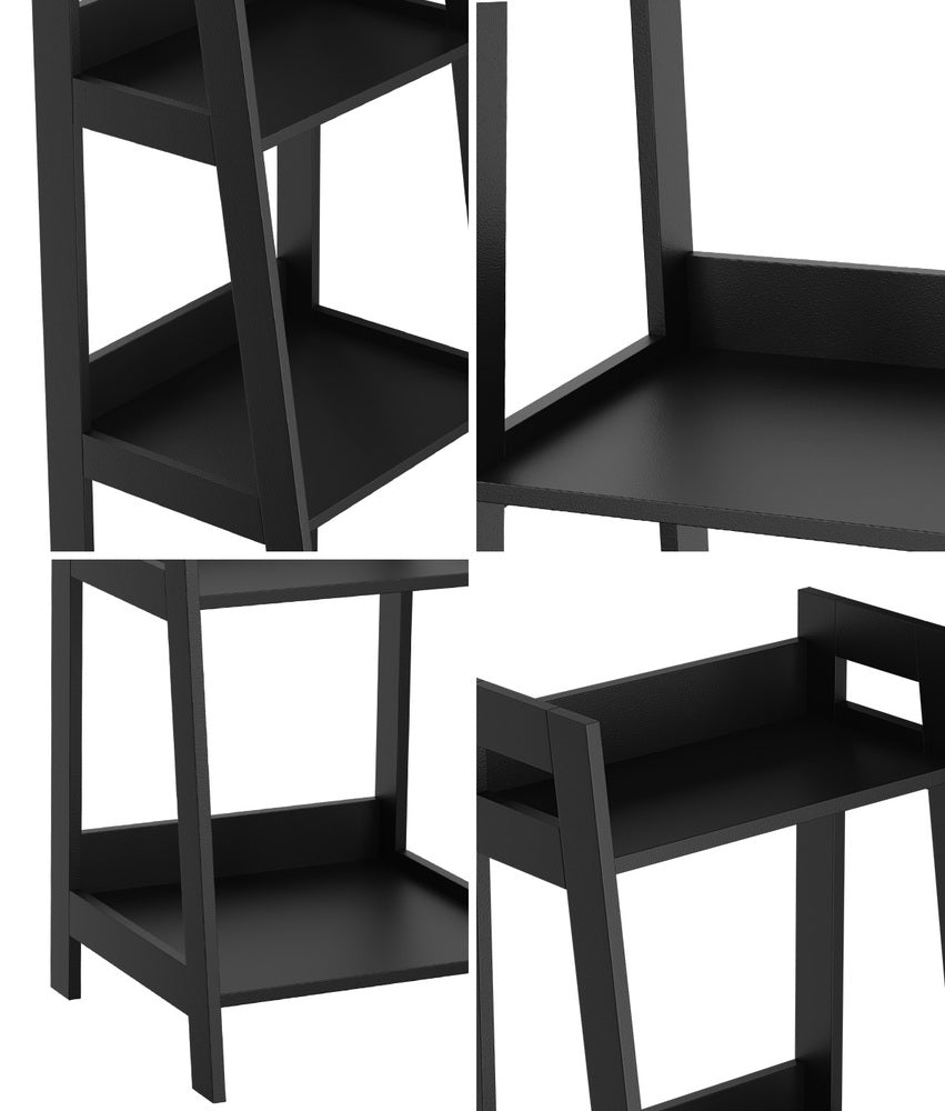 Oikiture Display Shelf 4 Tier Corner Ladder Shelves Black-Bookshelf-PEROZ Accessories