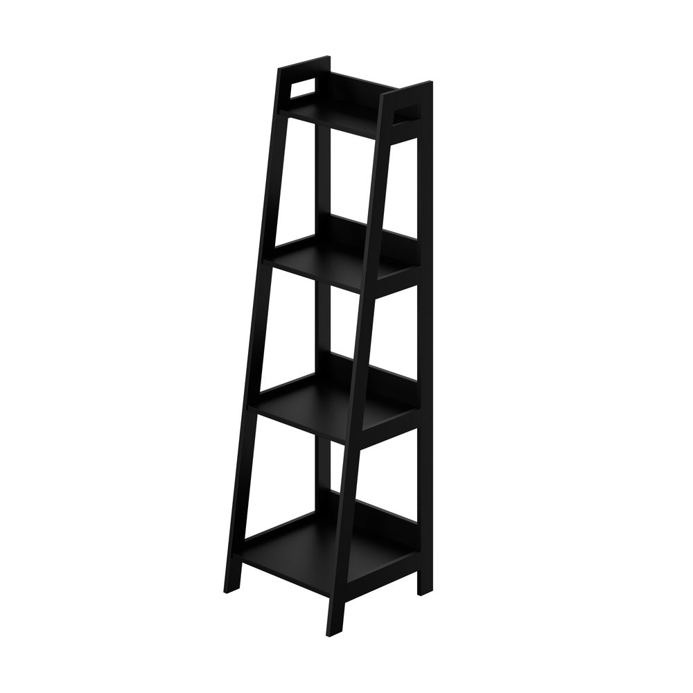 Oikiture Display Shelf 4 Tier Corner Ladder Shelves Black-Bookshelf-PEROZ Accessories