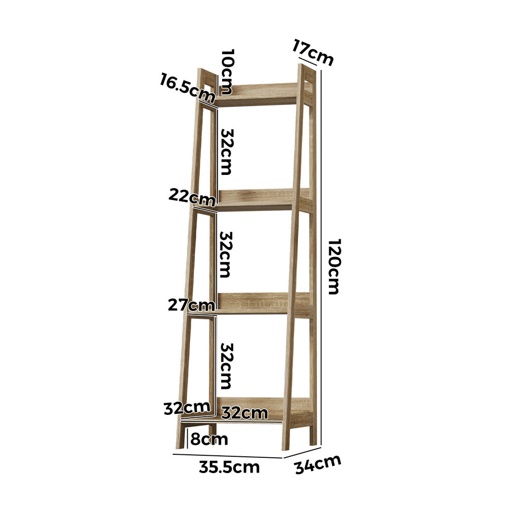 Oikiture Display Shelf 4 Tier Corner Ladder Shelves Natural-Bookshelf-PEROZ Accessories