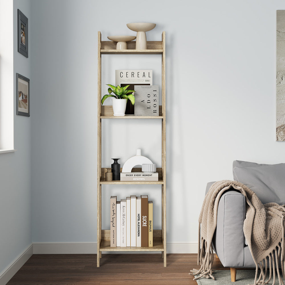 Oikiture Display Shelf 4 Tier Corner Ladder Shelves Natural-Bookshelf-PEROZ Accessories