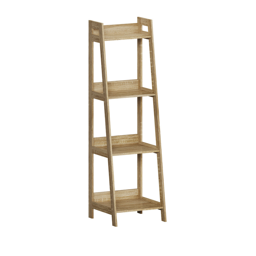 Oikiture Display Shelf 4 Tier Corner Ladder Shelves Natural-Bookshelf-PEROZ Accessories