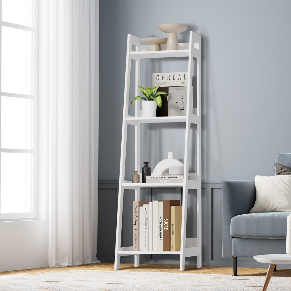 Oikiture Display Shelf 4 Tier Corner Ladder Shelves White-Bookshelf-PEROZ Accessories