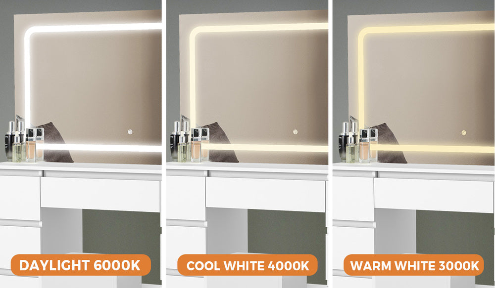 Oikiture Dressing Table Stool Set with LED Makeup Mirror 7 Drawers-Dressing Table-PEROZ Accessories